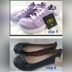 :Lot of 2 ATHLETIC WORKS GIRLS Sz 3 sneakers & sz 4 black faded glory dress shoe